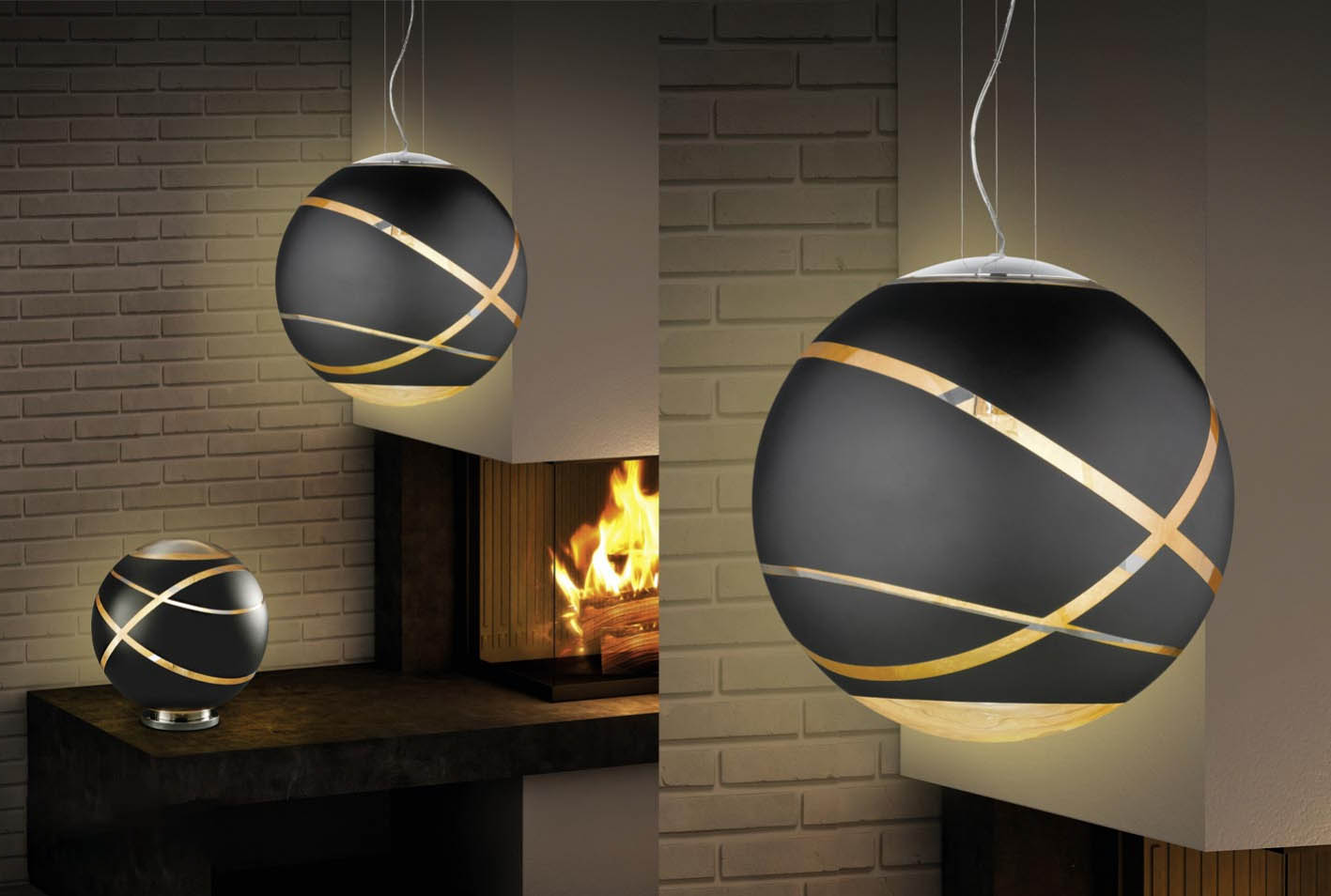Lustre VERONE design contemporain - métal noir et doré